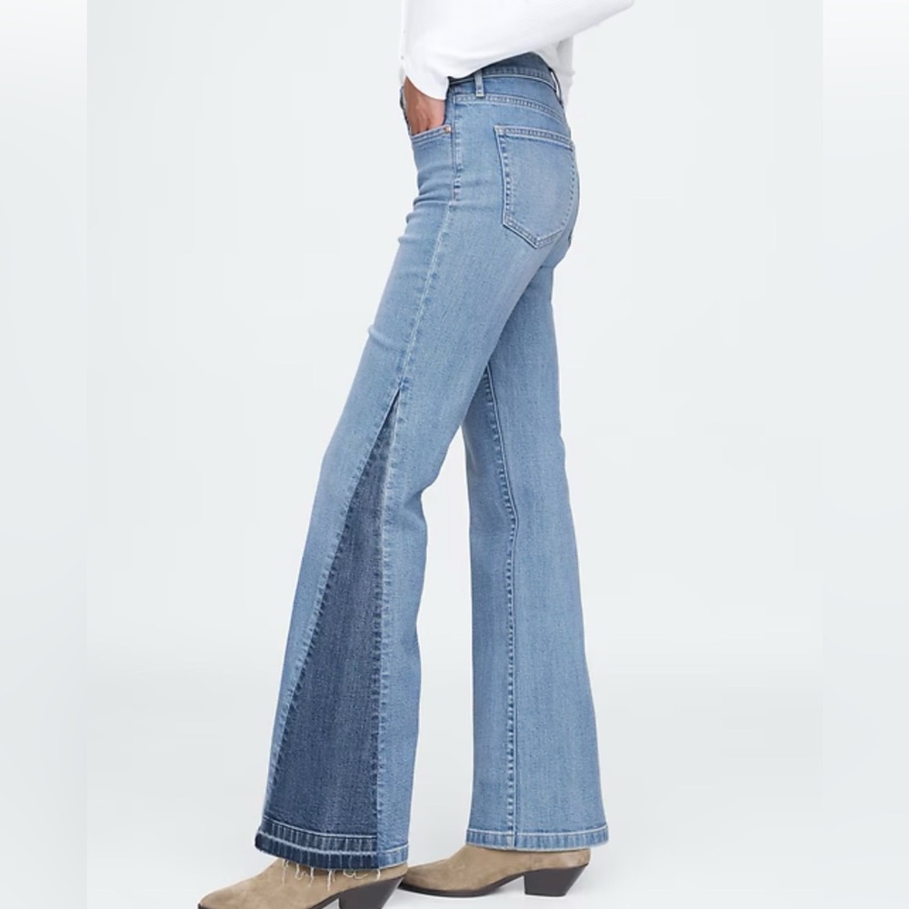 Gap 30 Long High Rise Patched '70s Flare boho Jeans